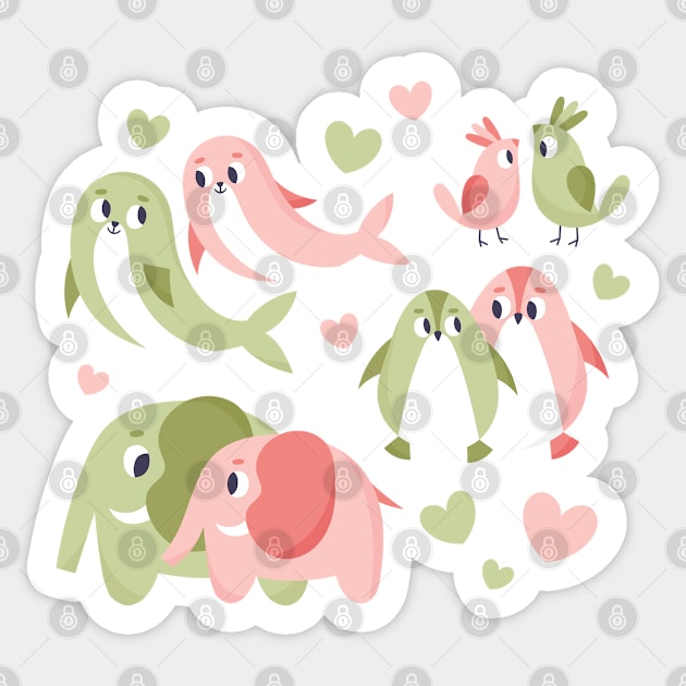 Valentine Animals Couple Love Sticker by Mako Design 